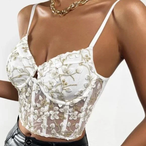 Floral Embroidered Lace Bustier Cami Top - Picture 5 of 5